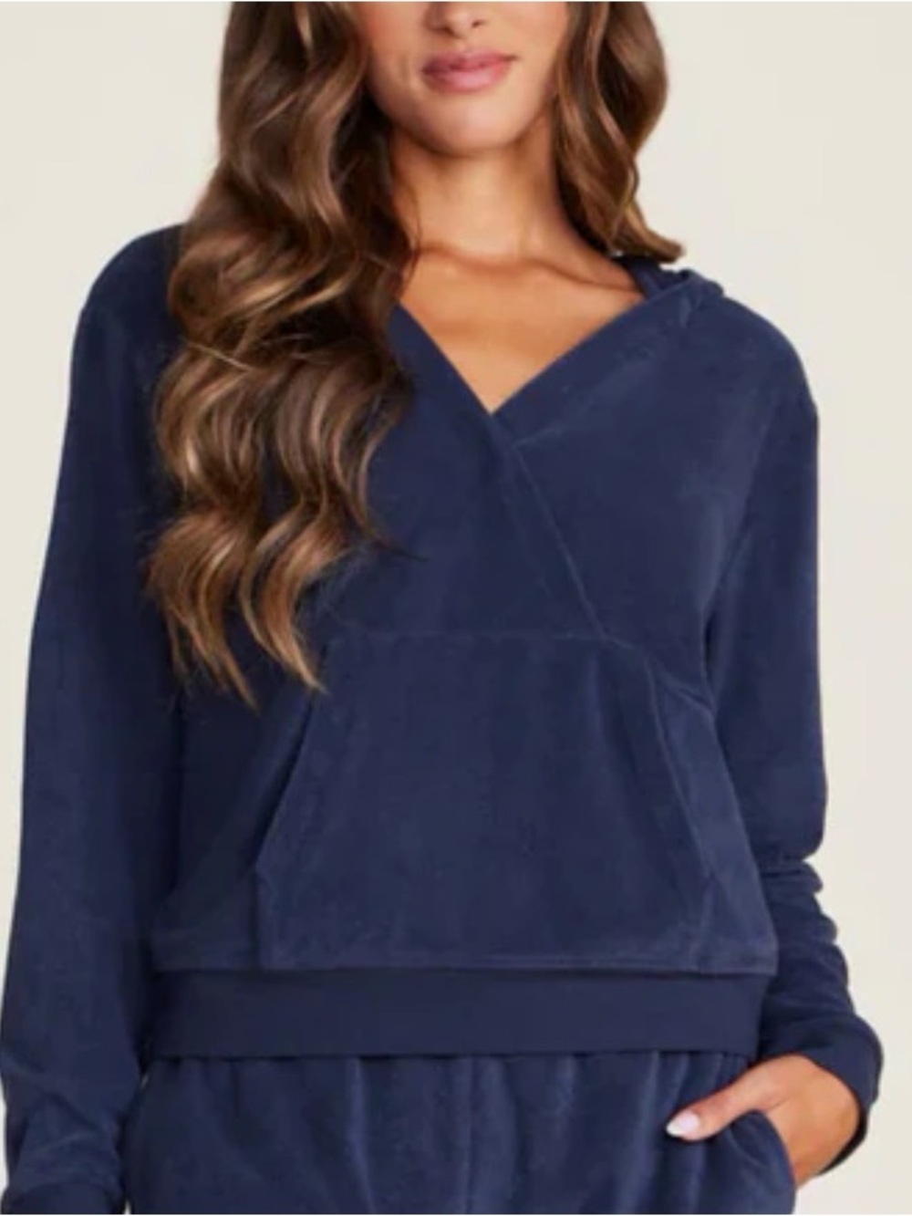 Barefoot Dreams Beach women’s Navy V-Neck Pullover Hoodie Top Sz XL